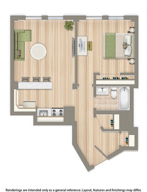 Floor plan for 1 bed, 1 bath, 475 sqft